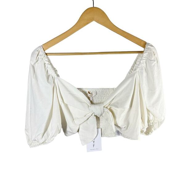 WAYF Indie Knotted Linen Blend Crop Summer Vacation Top Size XL Ivory - Picture 1 of 9